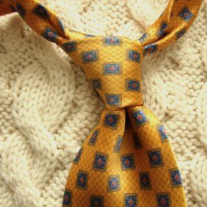 Faberge necktie gold blue red geometric 58" x 4"